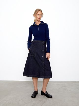 12 STOREEZ + Asymmetric Rinse-Wash Denim Skirt