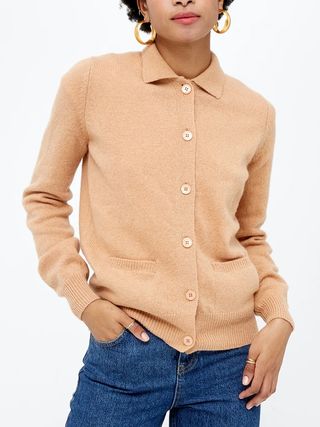 Omnes + Lucila Collared Mongolian Wool Cardigan in Apricot
