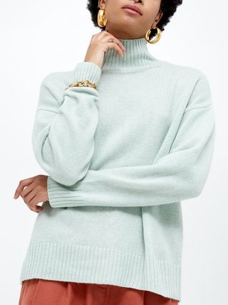 Omnes + Nellie Knitted Mongolian Wool Roll Neck Jumper in Pistachio