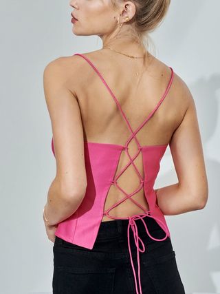 Omnes + Lila Cami Top With Cross Back Detail in Fuchsia Pink