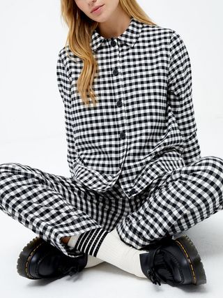 Omnes + Serena Button Front Shacket Overshirt in Mono Gingham