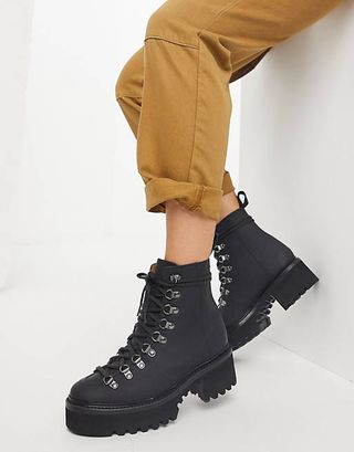 Grenson + Nanette Rubberised Leather Chunky Hiker Boots in Black