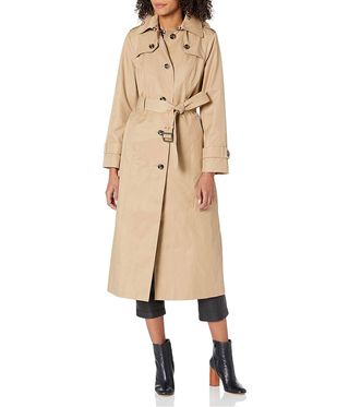 London Fog + Single Breasted Long Trench Coat With Epaulettes and Belt