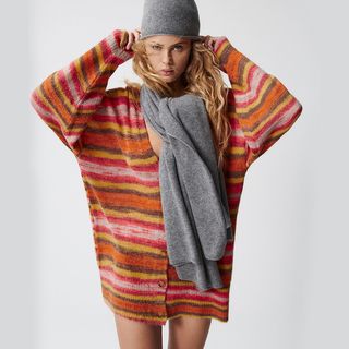 Zara + Longline Striped Knit Cardigan