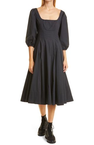 Staud + Swells Stretch Cotton Fit 
Flare Midi Dress