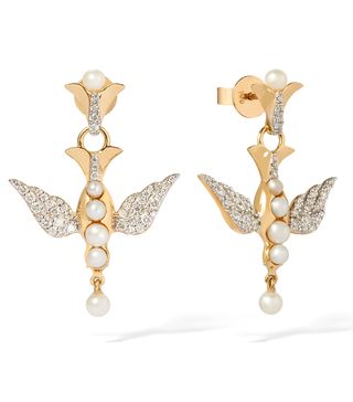 Annoushka x Temperley + 18ct Gold Pearl Diamond Lovebirds Earring Drops
