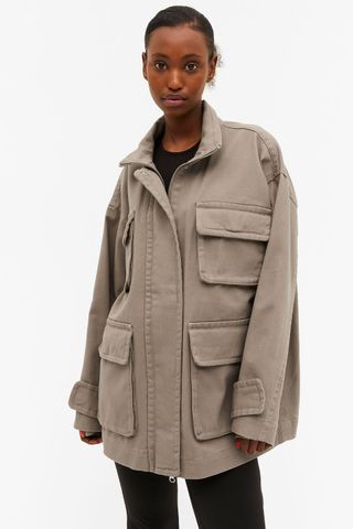 Monki + Brown Cotton Twill Utility Jacket