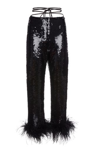 Magda Butrym + Feather-Trimmed Sequin Pants