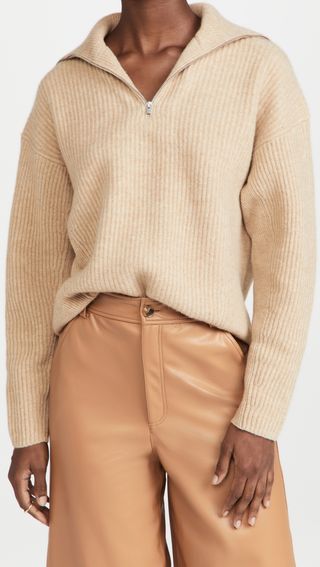 Vince + Half Zip Ribbed Pullover