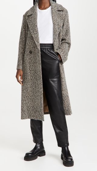 Vince + Double Breasted Pebbled Trench Coat