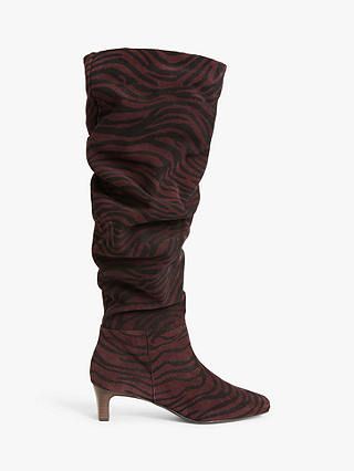 John Lewis & Partners x Erica Davies + Valentino Suede Long Boots in Burgundy Zebra