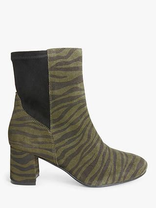 John Lewis & Partners x Erica Davies + Victoria Suede Stretch Ankle Boots in Khaki/Zebra