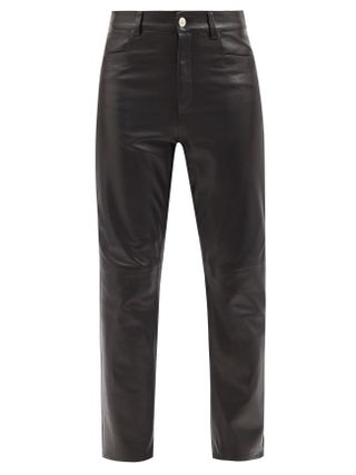 Wandler + Carnation Leather Cropped-Leg Trousers in Black