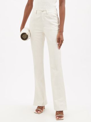 Wandler + Aster Leather Flared-Leg Trousers in White