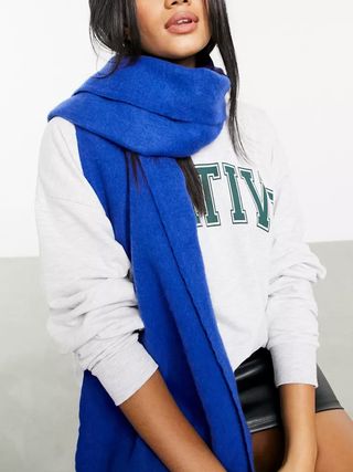 ASOS Design + Supersoft Long Woven Scarf With Raw Edge in Cobalt Blue