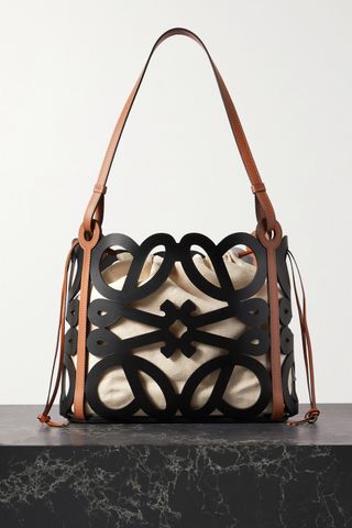 Loewe + Anagram Small Cutout Leather and Cotton-Canvas Tote