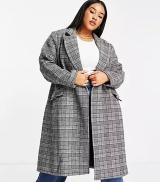 Forever + New Curve Wrap Smart Coat in Oversized Mono Check