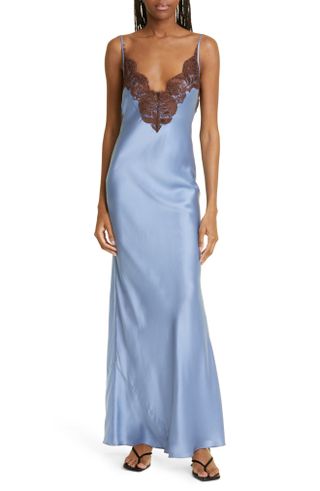 Sir + Danseurs Lace Trim Silk Satin Maxi Slipdress