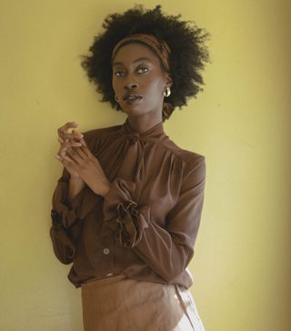 House of Aama + Chocolate Brown Victorian Silky Pussybow Shirt