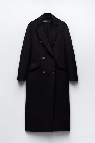 Zara + Long Wool Blend Double Breasted Coat