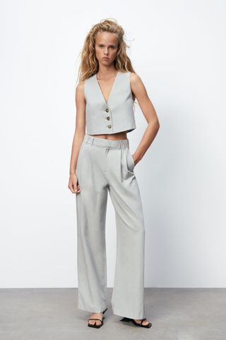 Zara + Seamed Linen Blend Vest