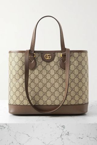 Gucci + Ophidia Tess Embellished Leather-Trimmed Printed Coated-Canvas Shoulder Bag