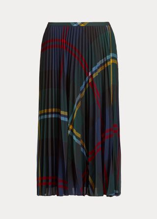 Ralph Lauren + Tartan Pleated Georgette Skirt