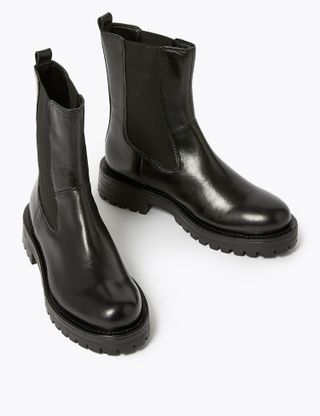 Marks and Spencer + Leather Chelsea Chunky High Leg Boots