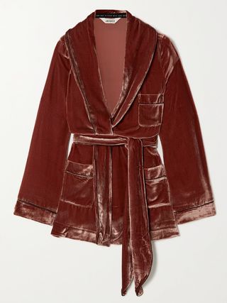 Sleeping With Jacques + Bon Vivant Belted Piped Velvet Robe