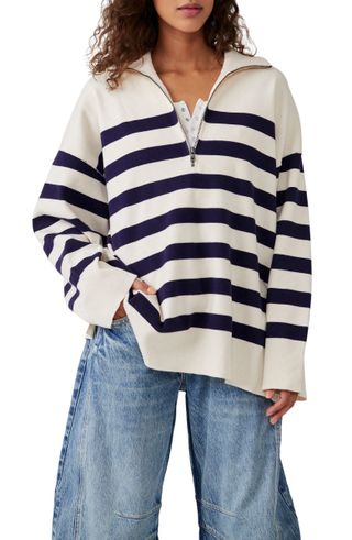 Free People + Coastal Stripe Half-Zip Pullover