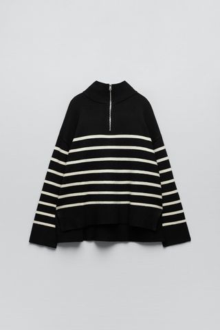Zara + Striped Knit Sweater With Zip