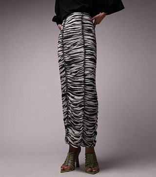 Topshop + Premium Contrast Seamed Ruched Zebra Print Midi Skirt