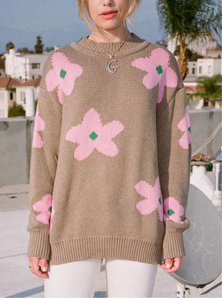 Arthur Apparel + Pot Plant Sweater in Beige/Pink