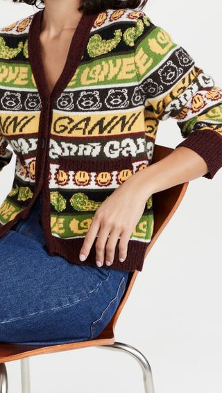 Ganni + Wool Mix Knit Cardigan