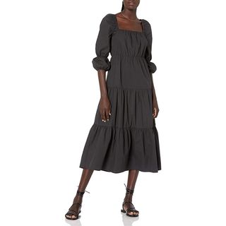 The Drop + Keyla Puff-Sleeve Square Neck Tiered Midi Dress