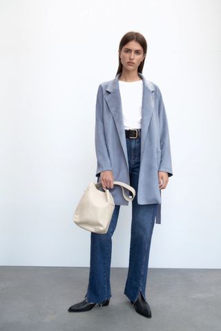 Zara + Belted Faux Suede Jacket