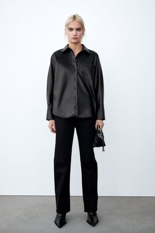 Zara + Faux Leather Shirt