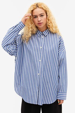Monki + Blue Stripe Oversized Cotton Shirt