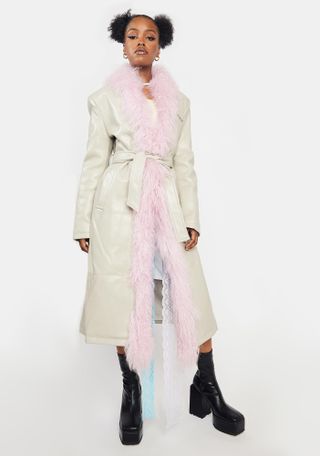 Doll's Kill + Pink Mongolian Fur Trim Coat