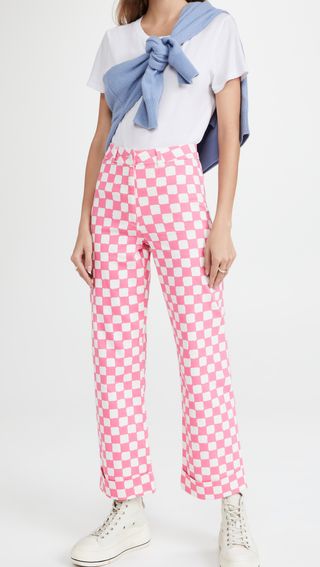 Kitri + Olive Pink Checker Trousers