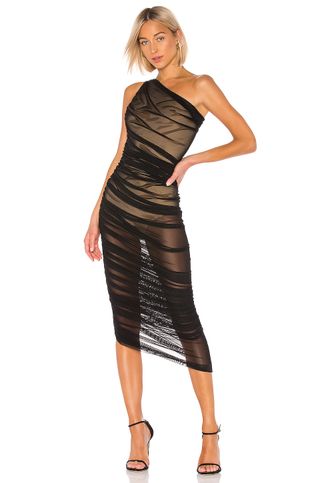 Norma Kamali + Diana Gown in Black Mesh