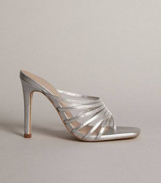 Karen Millen + Premium Metallic Leather Strappy Mule