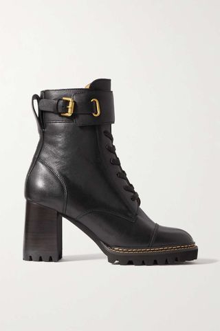 See by Chloé + Mallory Buckled Lace-Up Leather Ankle Boots