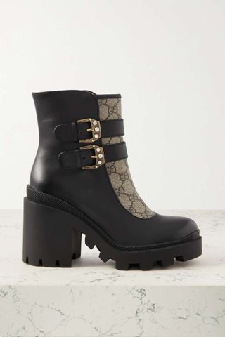 Gucci + Trip Printed Coated-Canvas and Leather Ankle Boots