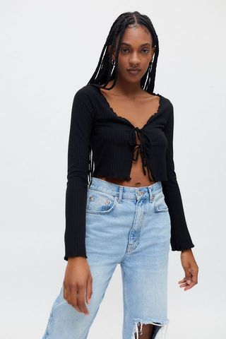 Urban Outfitters + Leila Ribbed Tie-Front Top