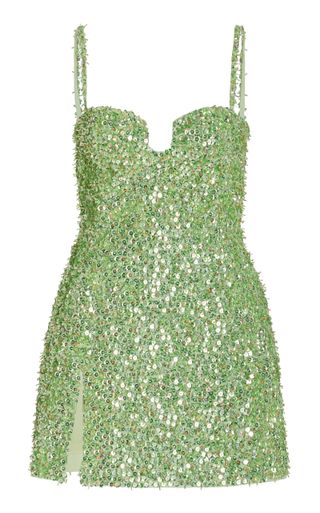 Des Phemmes + Exclusive Embroidered Fringe Satin Mini Dress