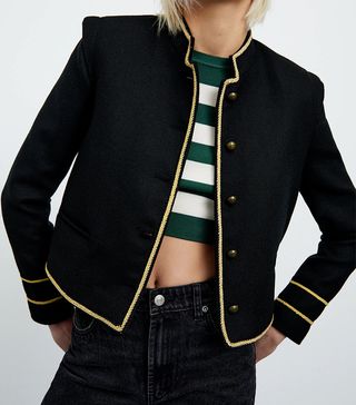 Zara + Cropped Jacket With Gold Details
