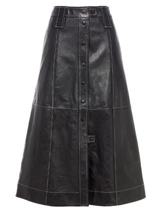 Ganni + Flared Leather Midi Skirt