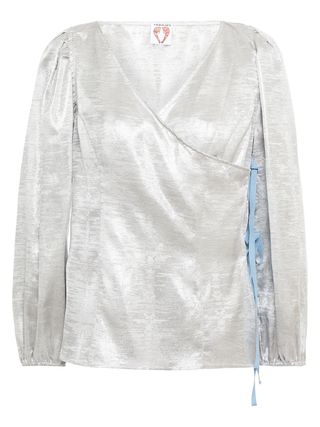 Shrimps + Cordelia Lamé-Jacquard Wrap Blouse