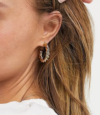 ASOS Design + 14k Gold Plated Twist Hoop Earrings